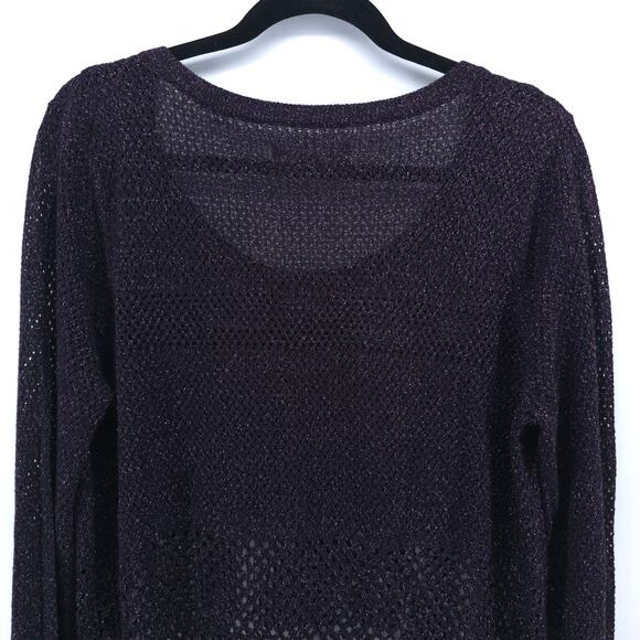 Rock & Republic Sheer Dk Purple Withcy Goth Mesh Knit Metallic Longsleeve Top M - Picture 7 of 9